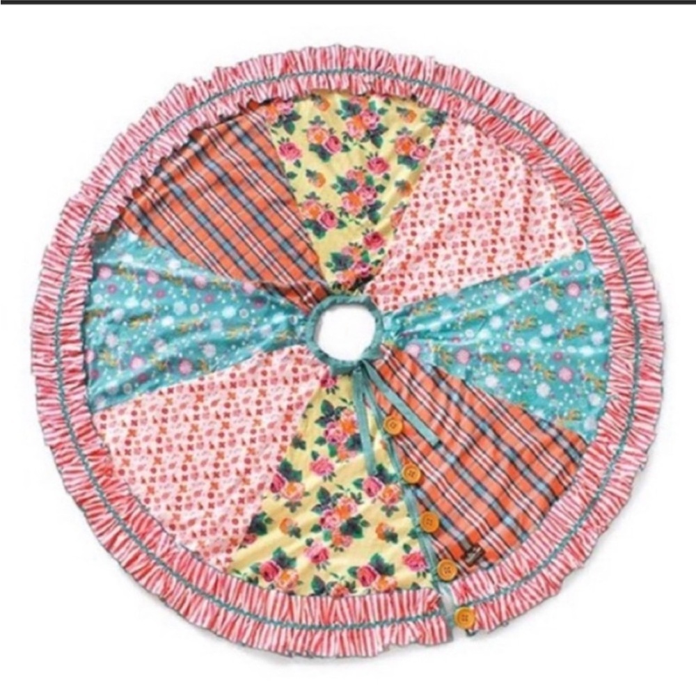 Matilda Jane Patchwork Christmas tree skirt ruffle skirt 60” Boho *READ